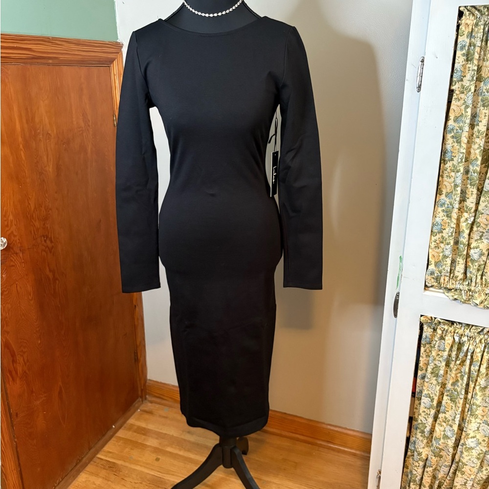 She + Sky Elegant Black Long Sleeve Dress